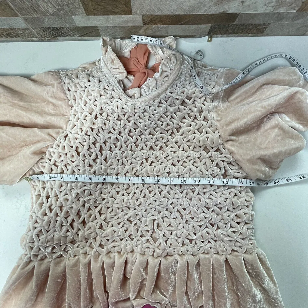 Free People Gum Drop Mini Velvet Dress Velure Pink coquette babydoll Sz M - Image 10