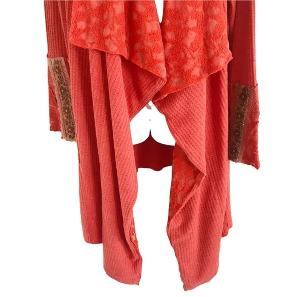 Anthropologie Aratta‎ Silent Journey Stories of shawl orange waffle Cardigan XS - Image 6