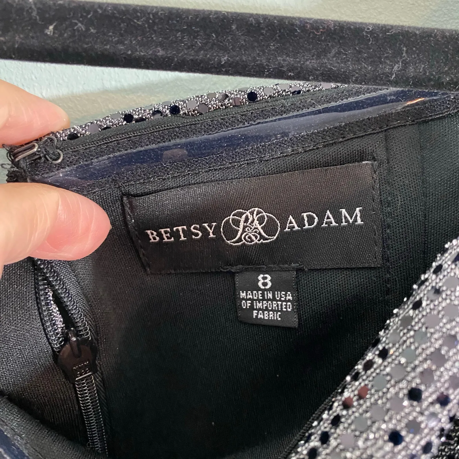 Vintage Betsy & Adam Full Silver Sparkle Off Shoulder Gown Size 8 Made in USA - Image 9