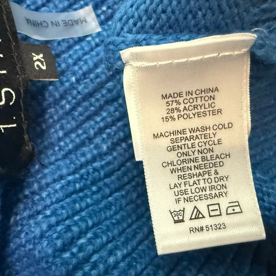 new 1.STATE 2X plus size cold shoulder cuffed turtleneck sweater SP 3135 Blue - Image 5