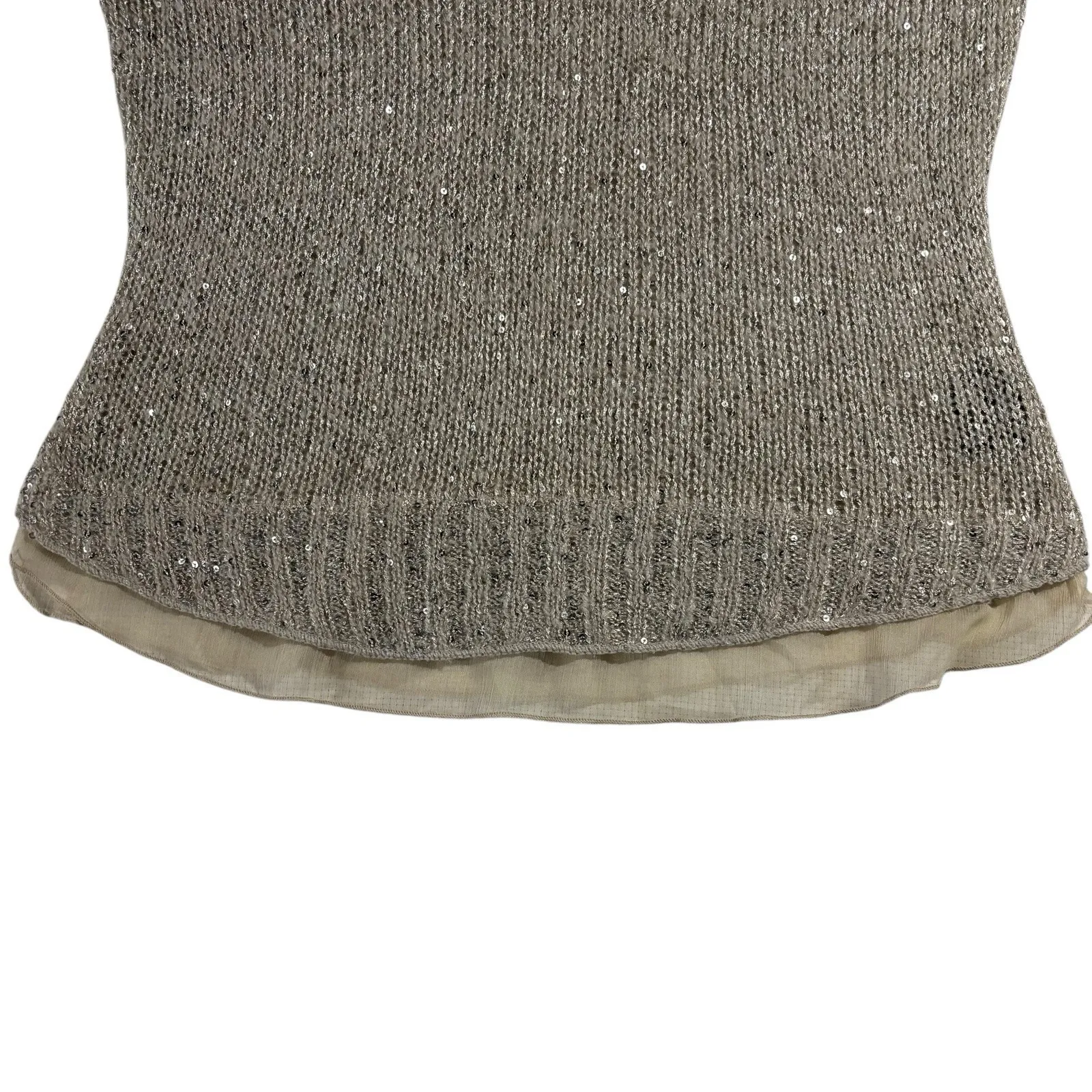 Press Women's Gray Cream Sparkle Pullover 3/4 Sleeve Sweater Poly Acrylic Small - Image 4