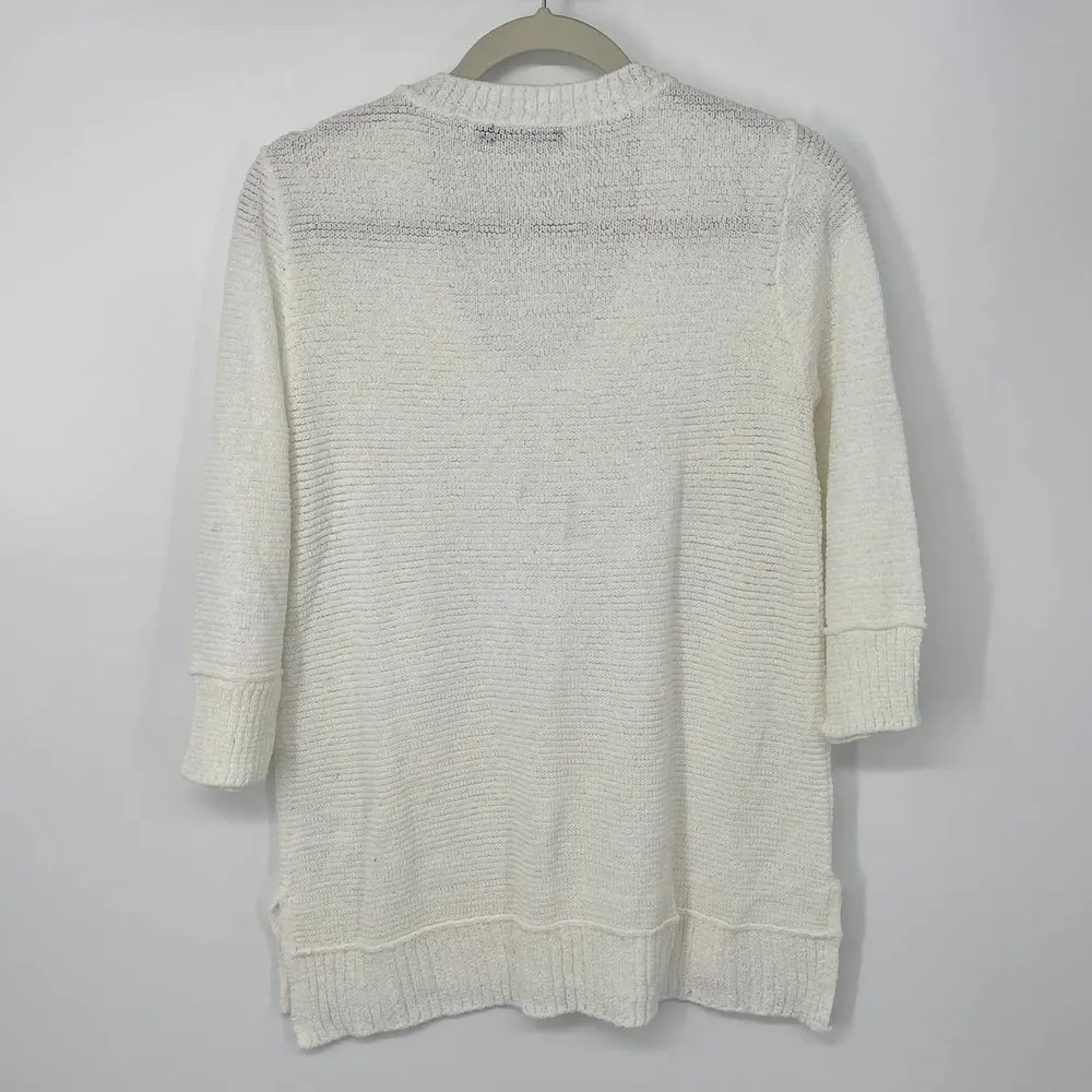 NIC + ZOE WHITE SCOOP NECK 3/4 SLEEVE TUNIC STYLE PULLOVER SWEATER MEDIUM - Image 2