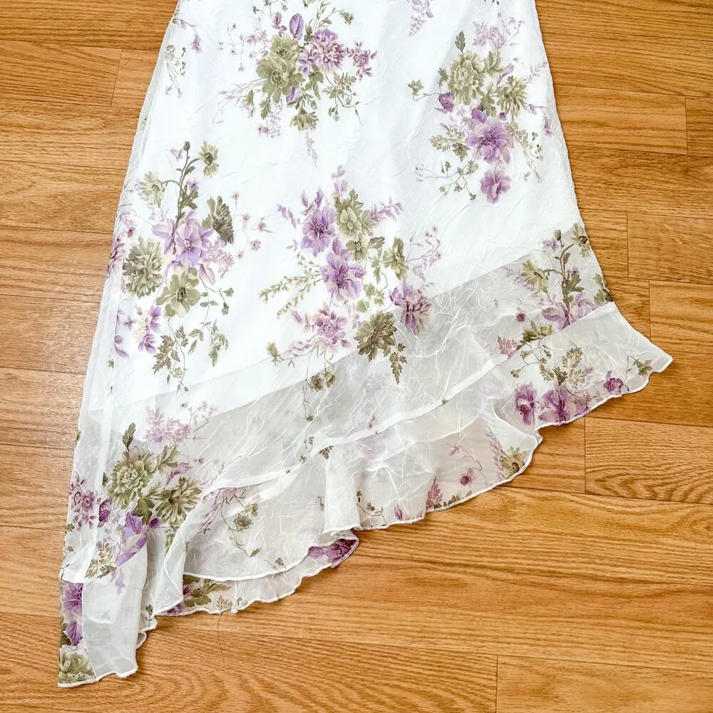 Vintage 90s Floral Dress White Lavender Wedding Guest Dress - Image 3