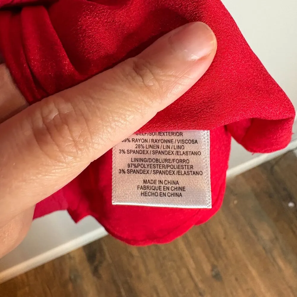 WAYF red linen blend ruffle off shoulder dress - Image 4