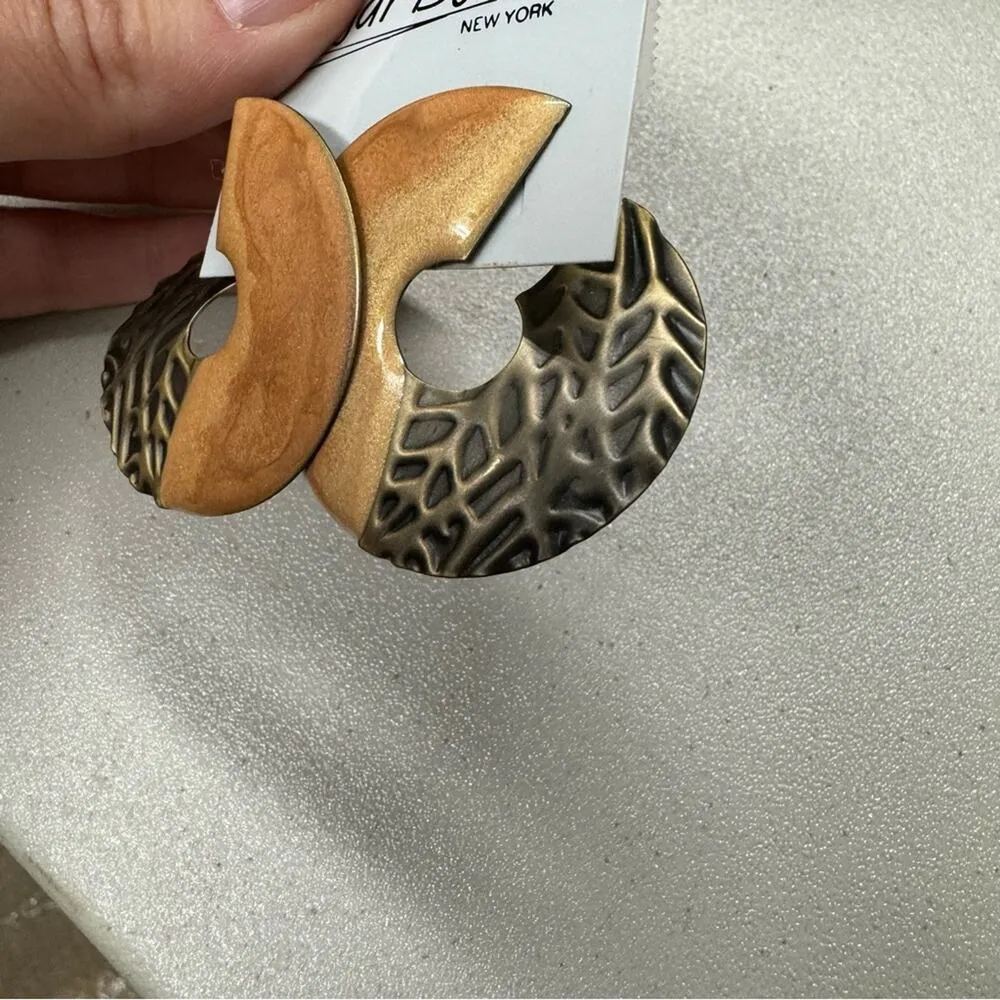 Vintage 1990s Edgar Berebi Peach & Bronze Tone Chunky Stud Earrings New Gold - Image 3