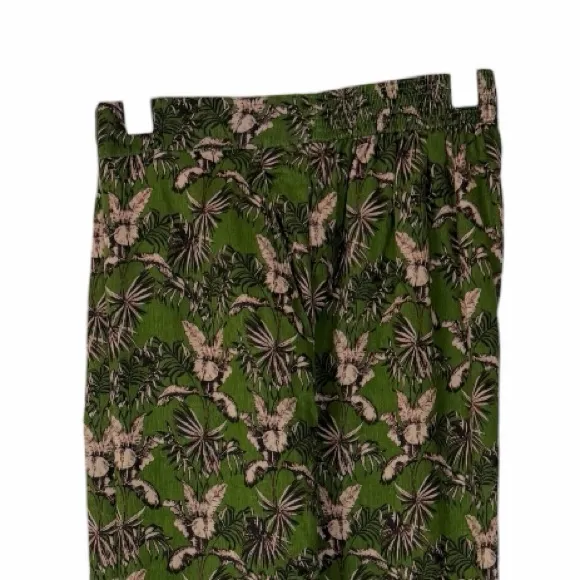 Tahari Linen Wide Leg Pants Crop Palazzo Olive Green Floral Women’s Size Large - Image 6