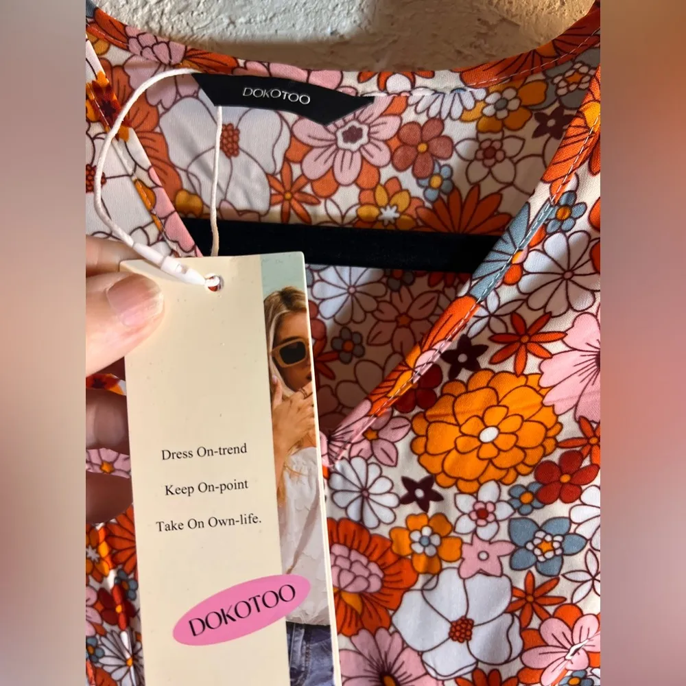 Floral Long Sleeve Dress Orange - Image 2