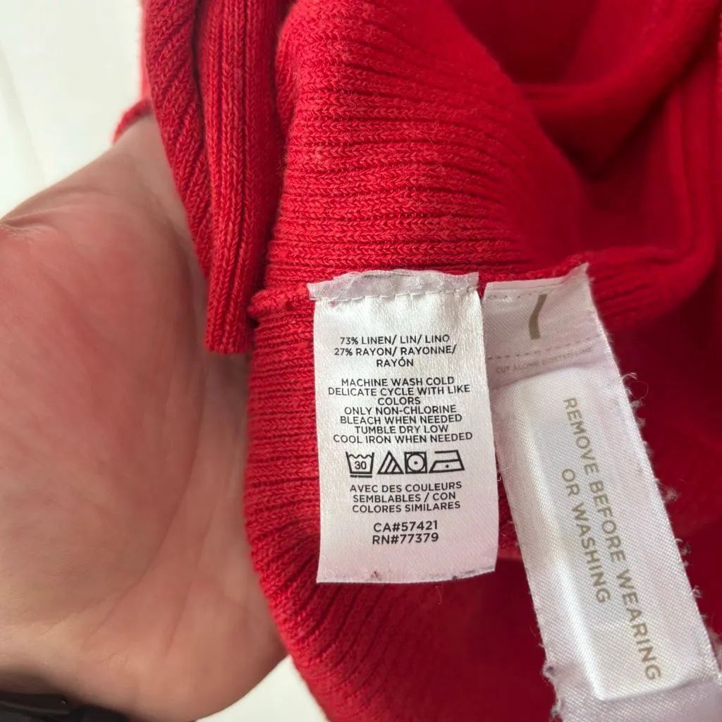 Ann Taylor Red Linen Lightweight Open Front‎ Cardigan Medium - Image 3