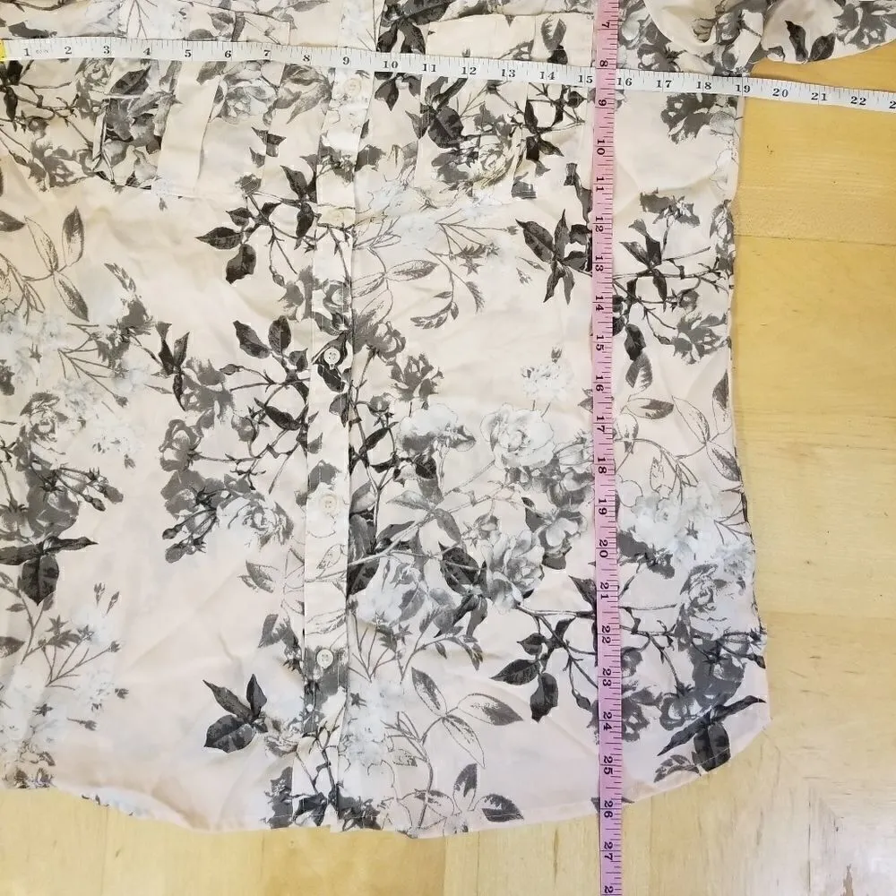 Womens Banana Republic Classic Fit Pink Gray Floral Long Sleeve Button Down XS - Image 7