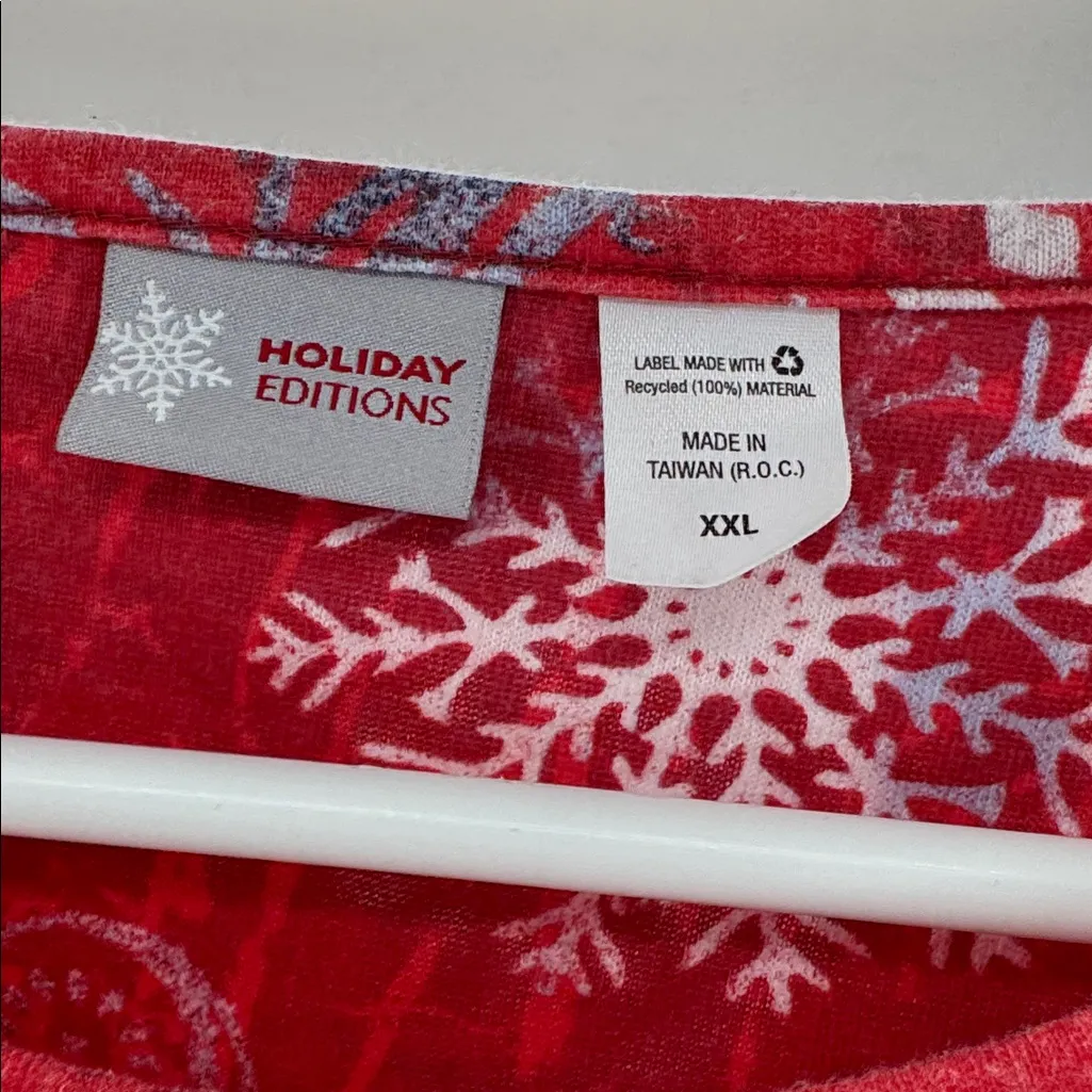 Holiday Editions Red Snowflake Long Sleeve Tee XXL snowmen embellished winter - Image 8
