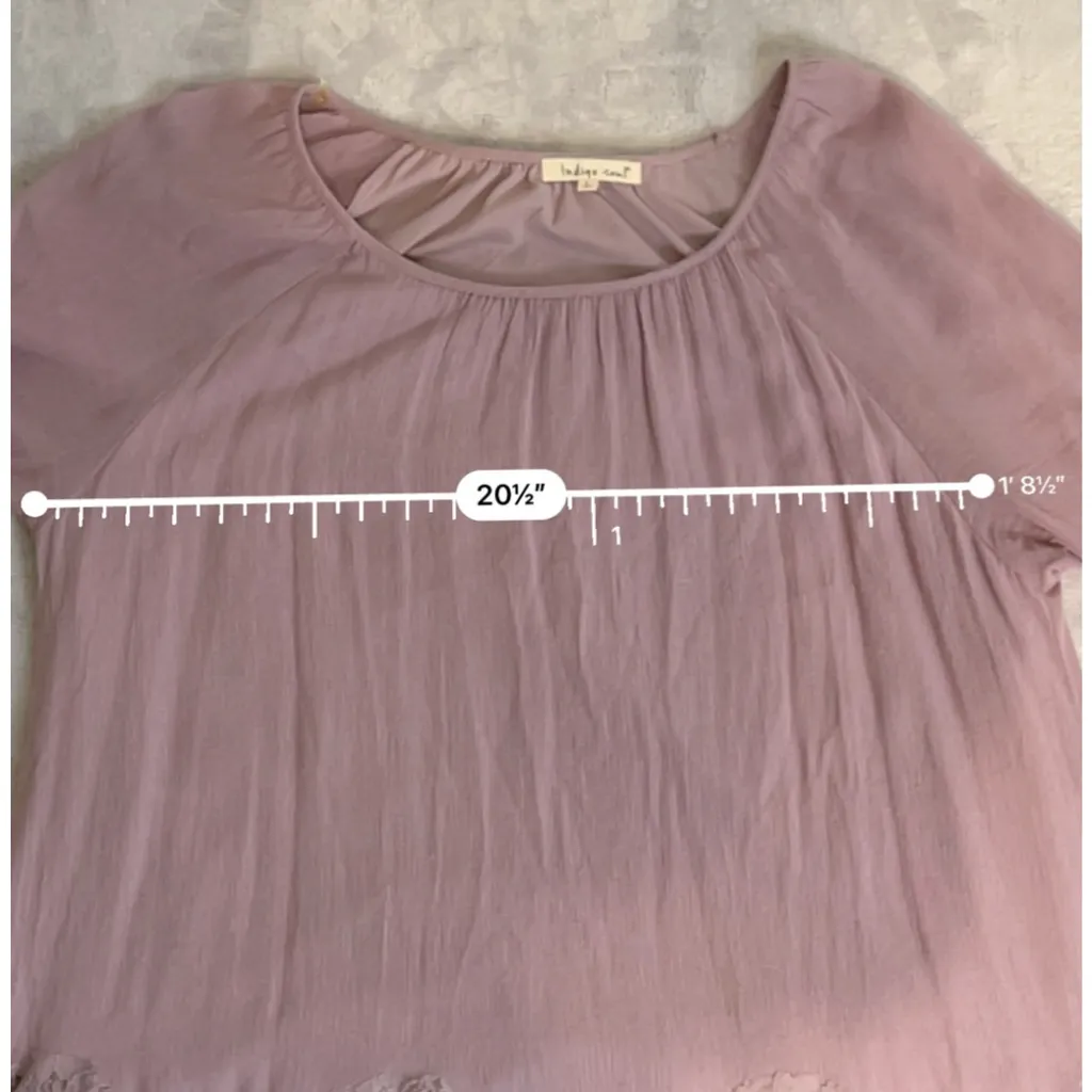 Women's Cottagecore Mauve Lace Trim Tunic Top Mini Dress L Pink Size L - Image 5