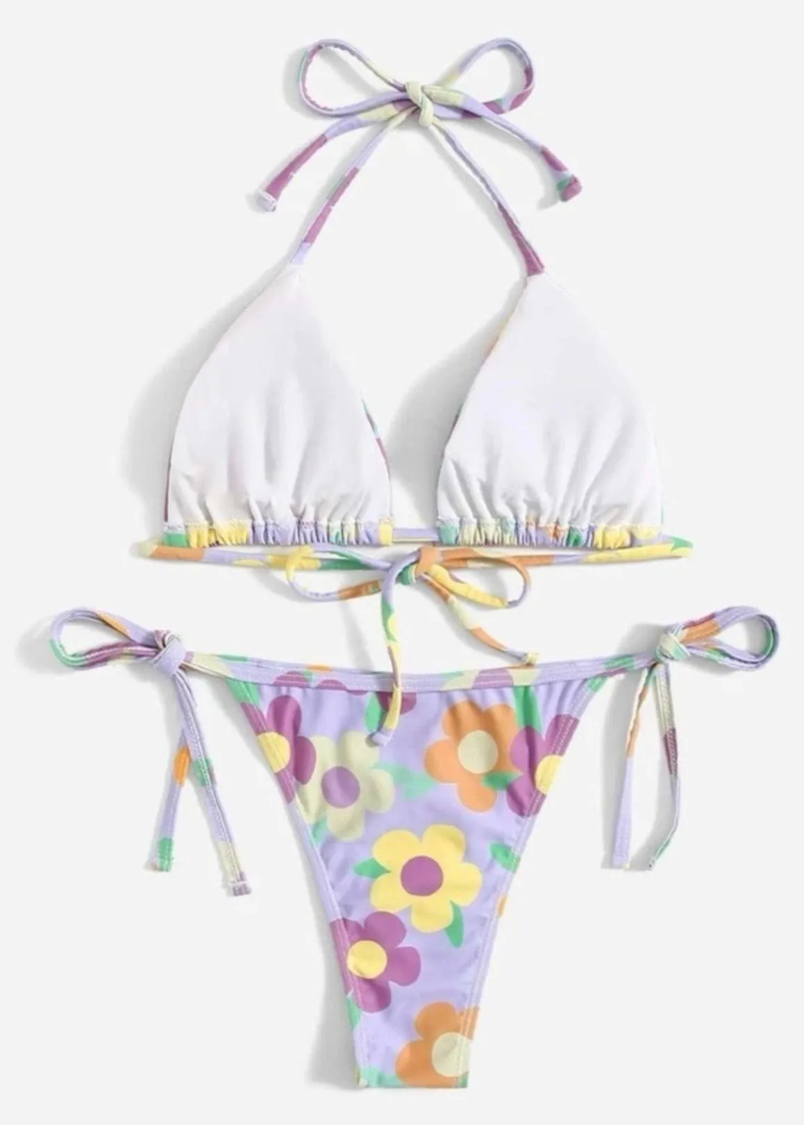 Pastel Purple, Multi-Colored, Floral, Bikini Set  - Image 4