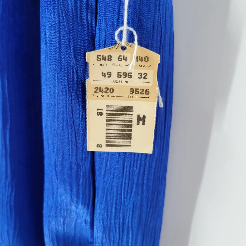 VTG Womens Jumpsuit M Shiny Royal Blue Shirred Button Belted Sleeveless Keyhole Size M - Image 5