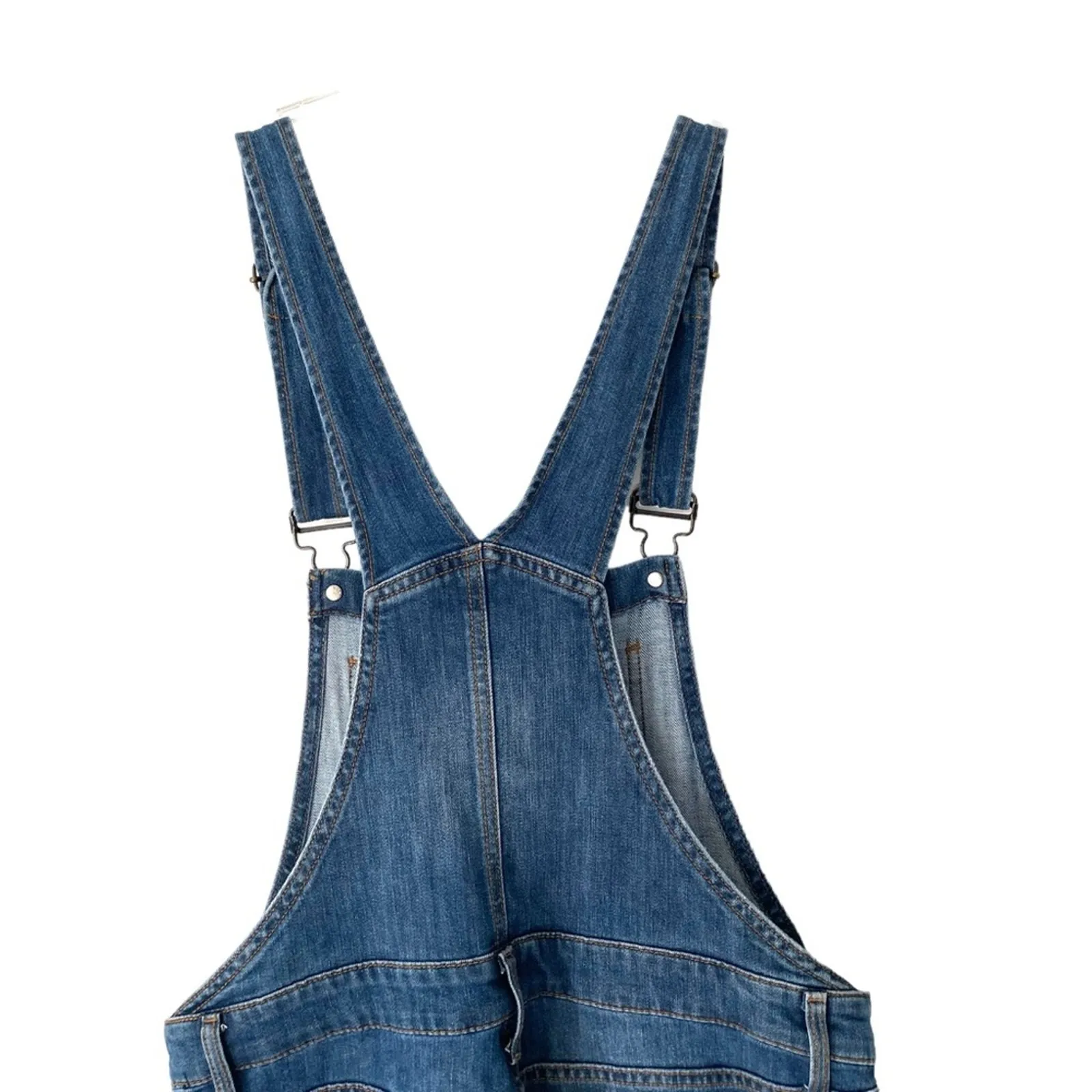 Gap Factory Blue Denim Jean Stretch Overalls side zip size medium - Image 4