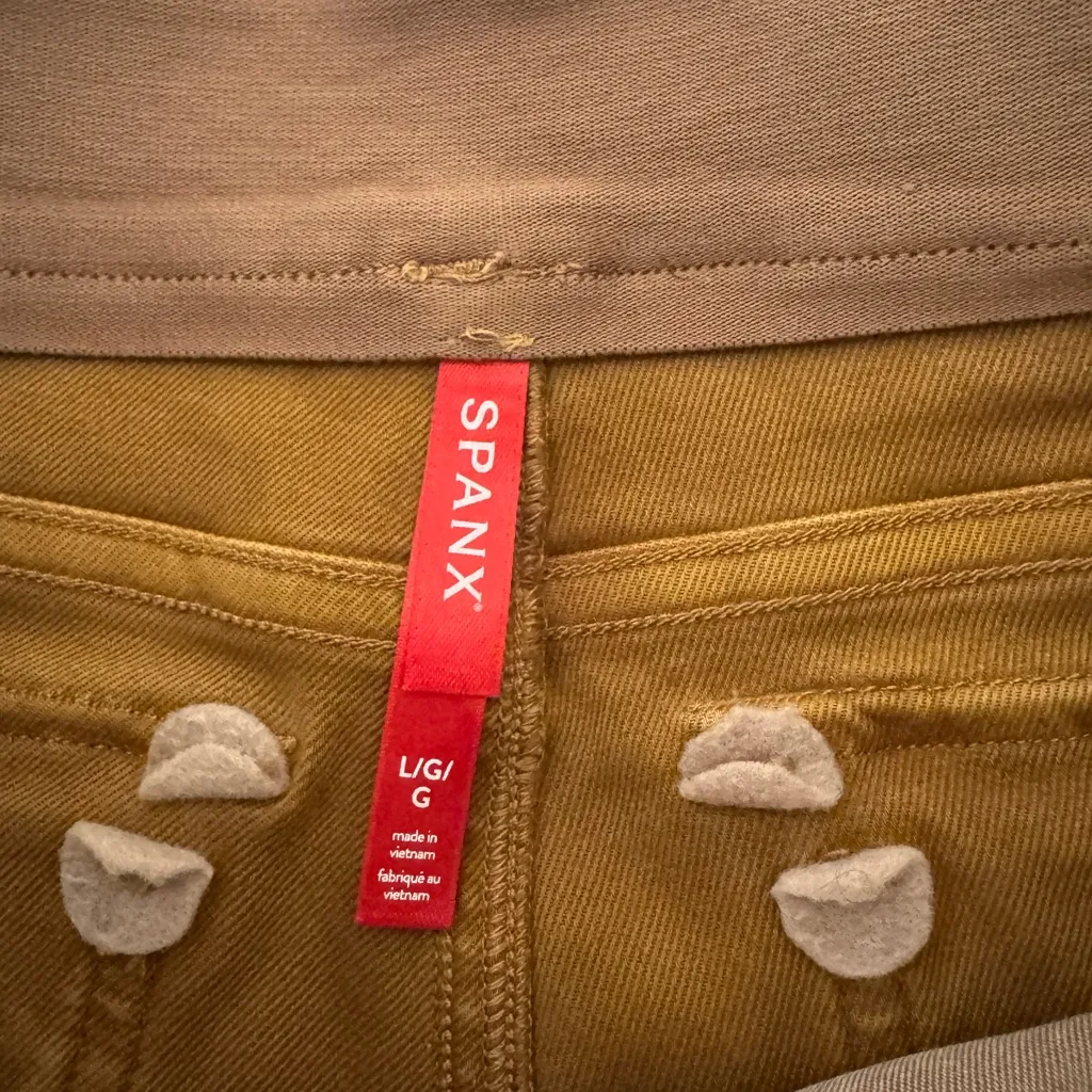 SPANX Stretch Twill Cropped Wide Leg Pants Pull On Shaping Tan Camel Large - Image 9