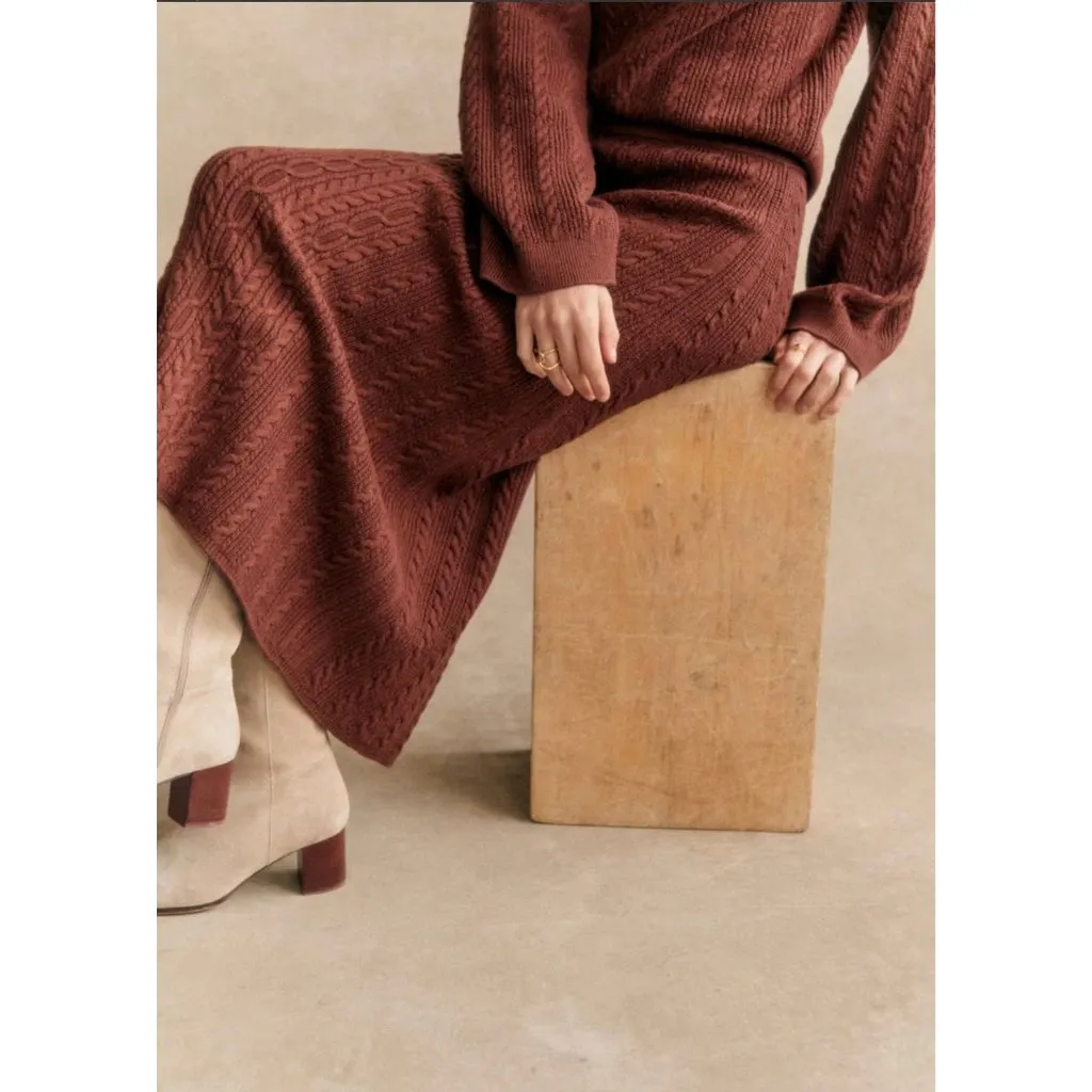 NWT Sezane Marilou in Caramel Cable Knit Merino Wool Midi Sweater Skirt XS - Image 4