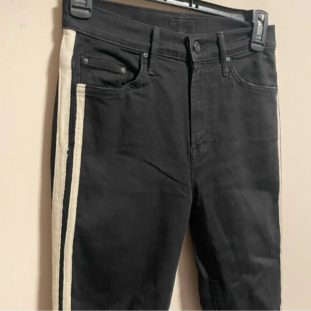 Mother Insider Crop Step Fray Jeans in Guilty Racer Womens Black Size 25 - Image 4