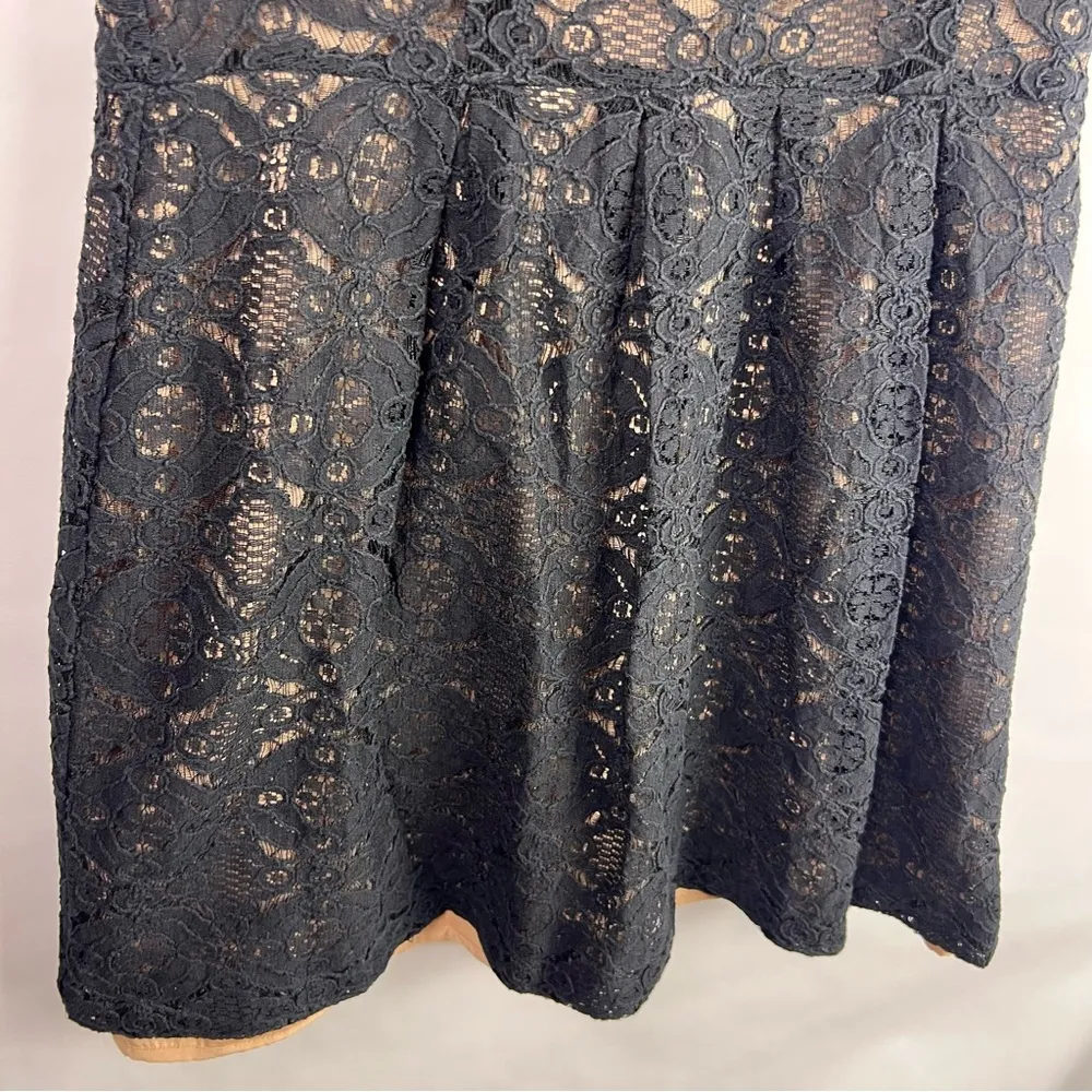 Forever 21, Black Lace Overlay Dress, Nude Lining, Cap Sleeve, Party Dress - Image 4