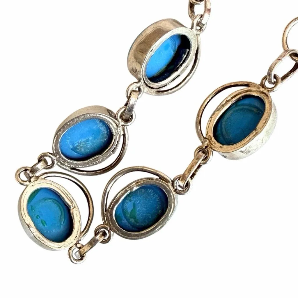 Silver Tone Turquoise tone Link Bracelet Blue - Image 5