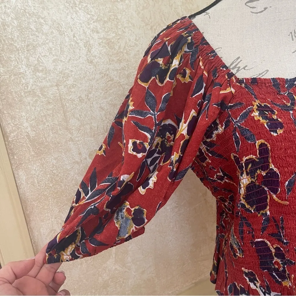 BP Floral Print Smocked Crop Top Puff short sleeves cotton blend Sz 1XL - Image 7