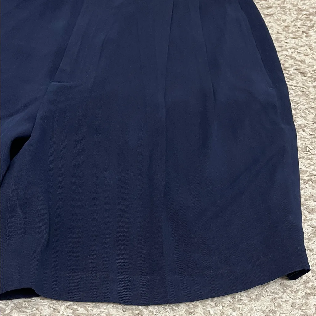 Tribal Midnight Navy Blue Pleated High Rise 100% Silk Shorts - Image 7