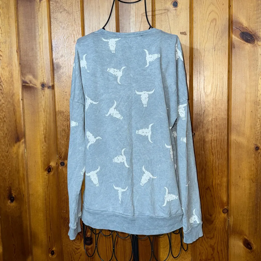 Vintage Havana Light Blue Sweater long horn western country rodeo causal top - Image 4