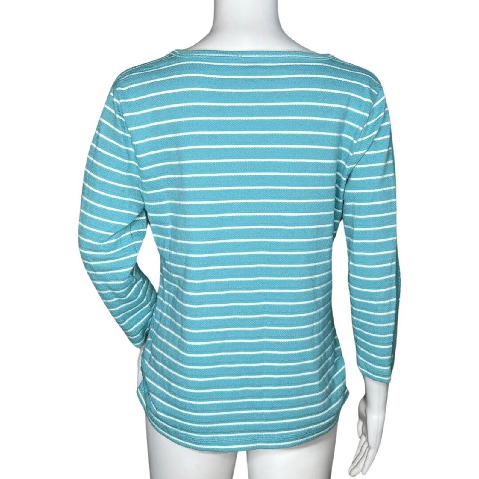 Talbots Shirt Womens Small Blue White Waffle Knit Casual Loungewear‎ Athleisure - Image 4