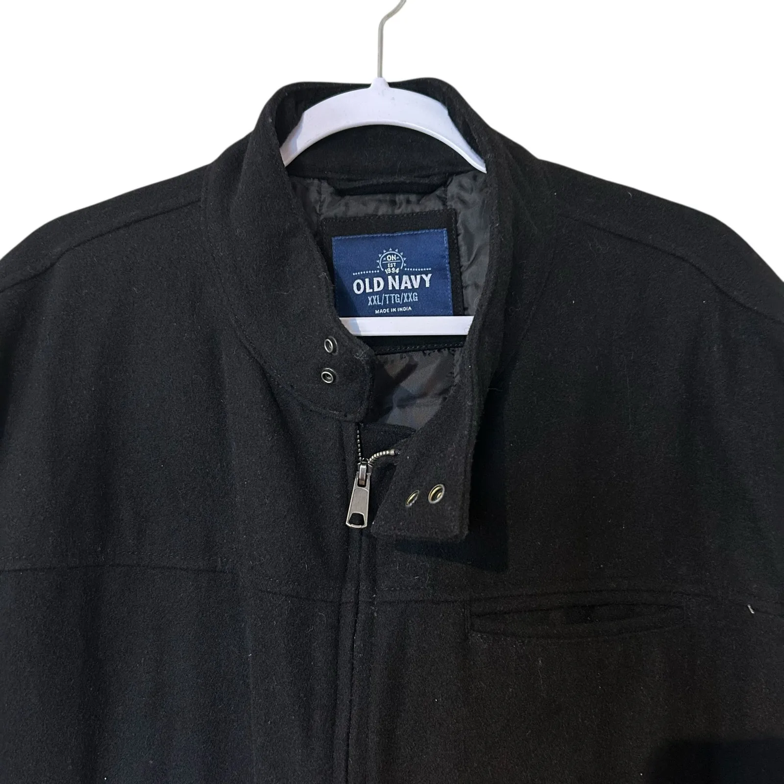 Old Navy Pea Coat XXL Black Short Quilted Lining Wool Blend Pockets Full Zip - Image 3