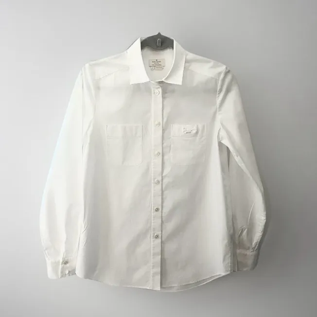 Kate Spade White Poplin Button Down Shirt Bow Blouse Womens 4 S Preppy Career - Image 4
