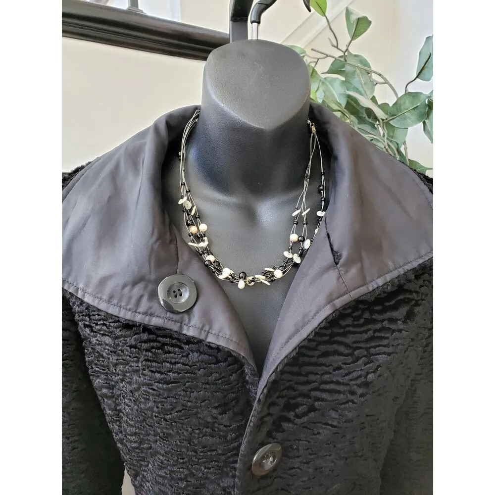 Women's Reversible Coat M Black Lined Textured Slit Sleeve Collar Button Front Size M - Image 10