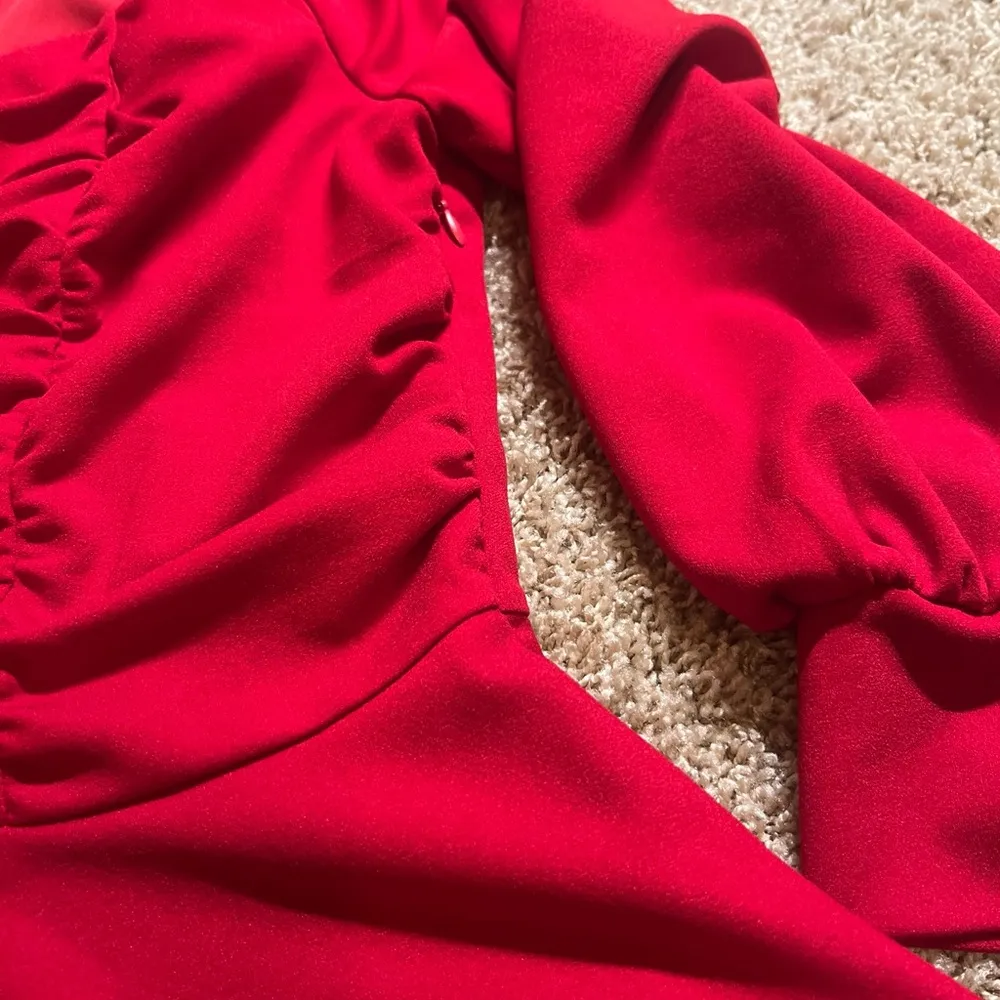 Belle Pogue 50s Style Pinup Top With Lantern Sleeve Sweetheart Neckline Poplum Red Size XL - Image 2