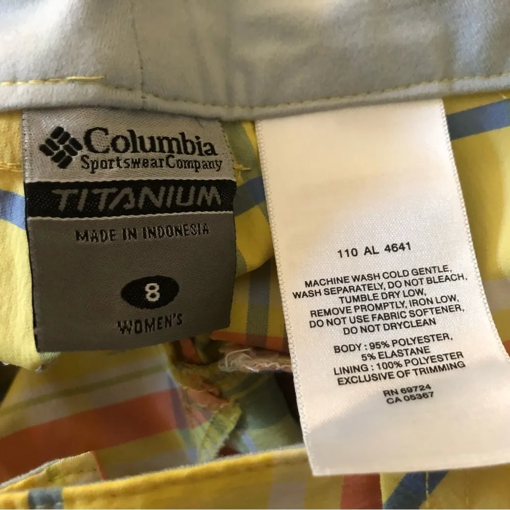 Columbia Titanium Plaid Bermuda Shorts Stretch Yellow/Blue Pockets Sz. 8 Summer - Image 5