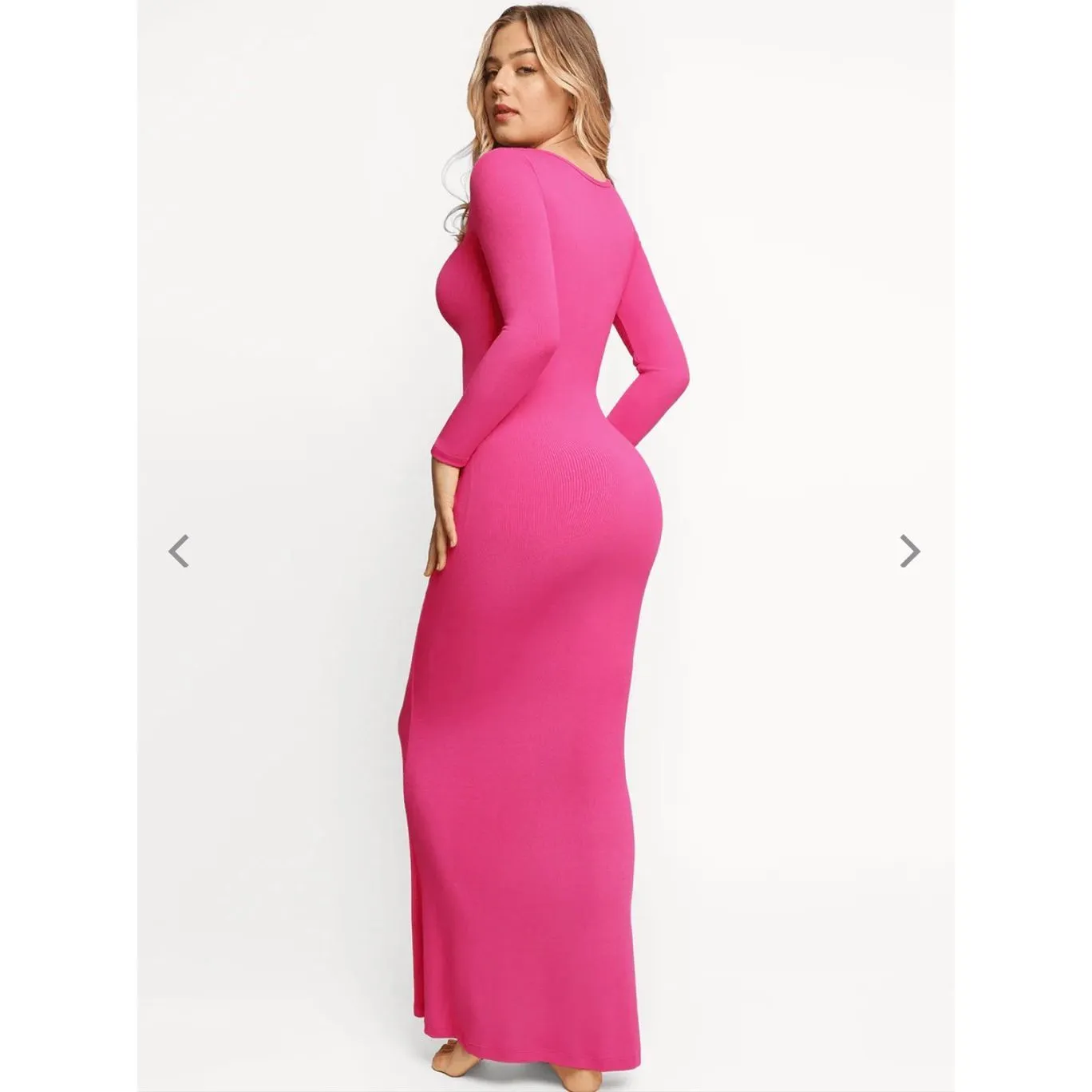 Popilush Long Sleeve Shapewear Maxi Dress L Hot Pink Square Neck Bodycon Size L - Image 2
