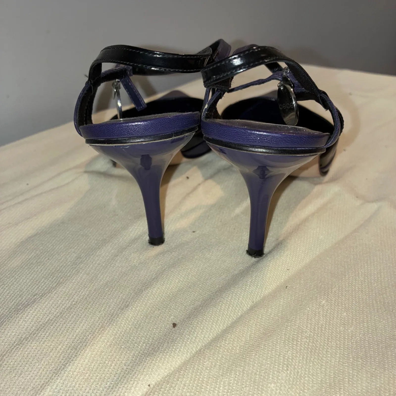 Bebe Womens 6.5M Purple Black Slingback Pointed Toe Heels‎ Stiletto Shoes Retro - Image 6