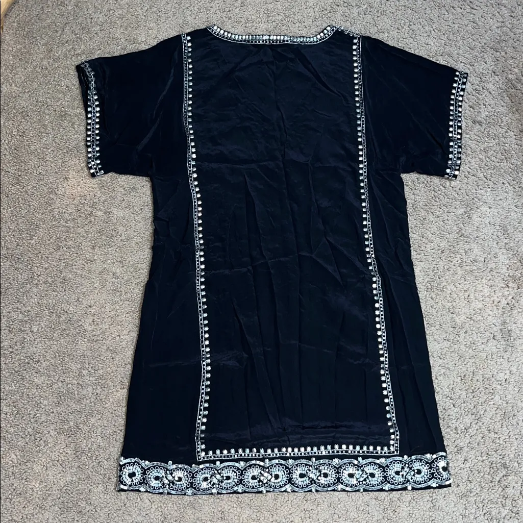Calypso St. Barth Stacey‎ Silk Embroidered Embellished Tunic Dress Black Small - Image 7