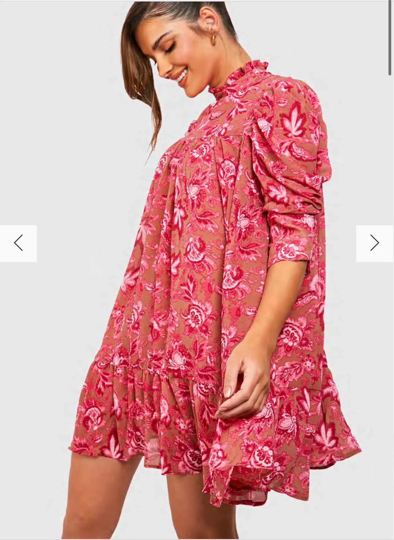 PRINTED PUFF SLEEVE RUFFLE NECK SMOCK DRESS - Image 2