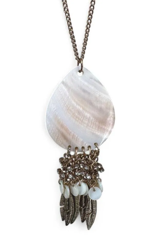 Charming Charlie Long Necklace Teardrop Shell Pendant with Rhinestones - Image 2