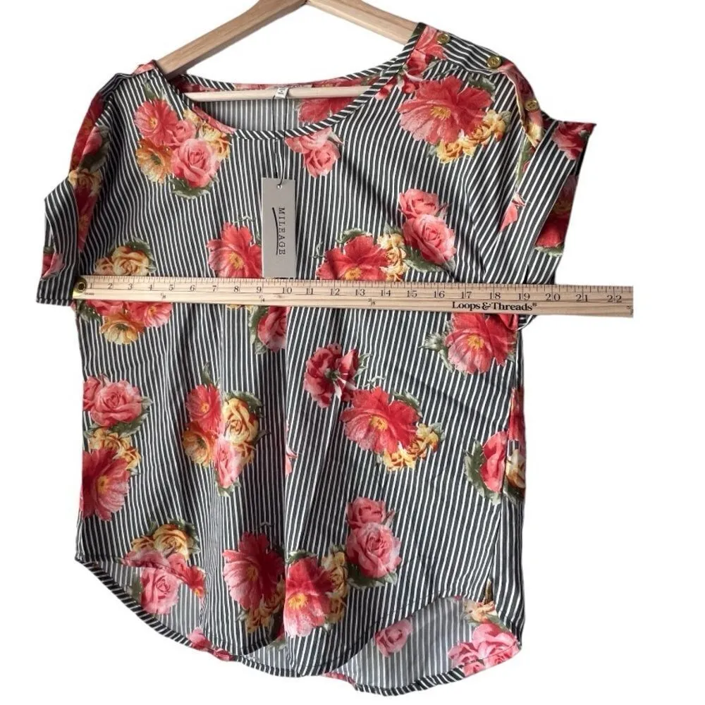 Women’s Blouse floral rose tropical light fabric black casual short sleeve XL. - Image 5