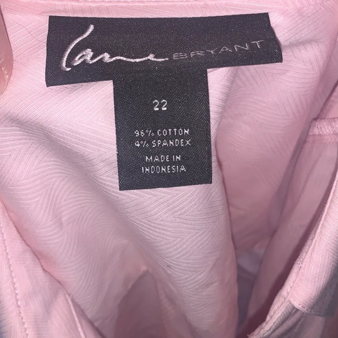 Lane Bryant Pink Long Sleeve Button Up Collared Dress Career Shirt Fitted - Image 9