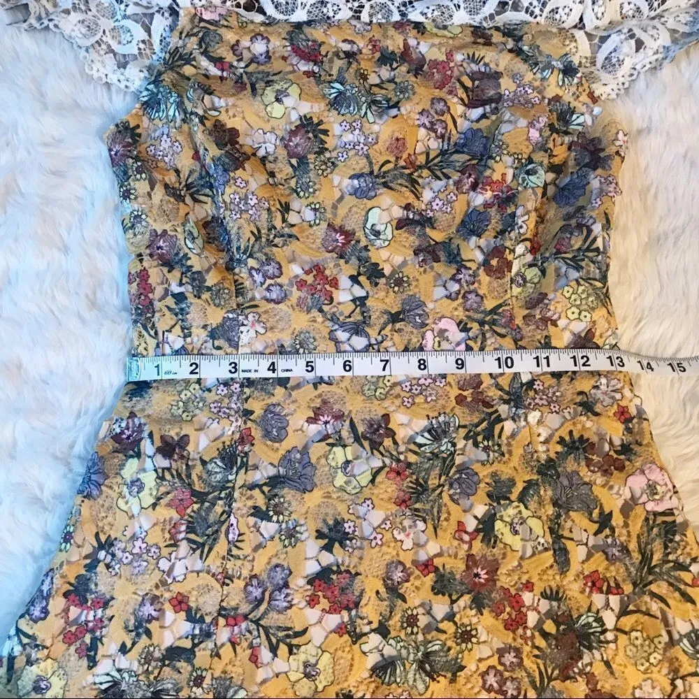 New ALEXÂ MARIE Yellow Floral Lace Off The Shoulder Midi DressâFit & Flare Size 2 - Image 13