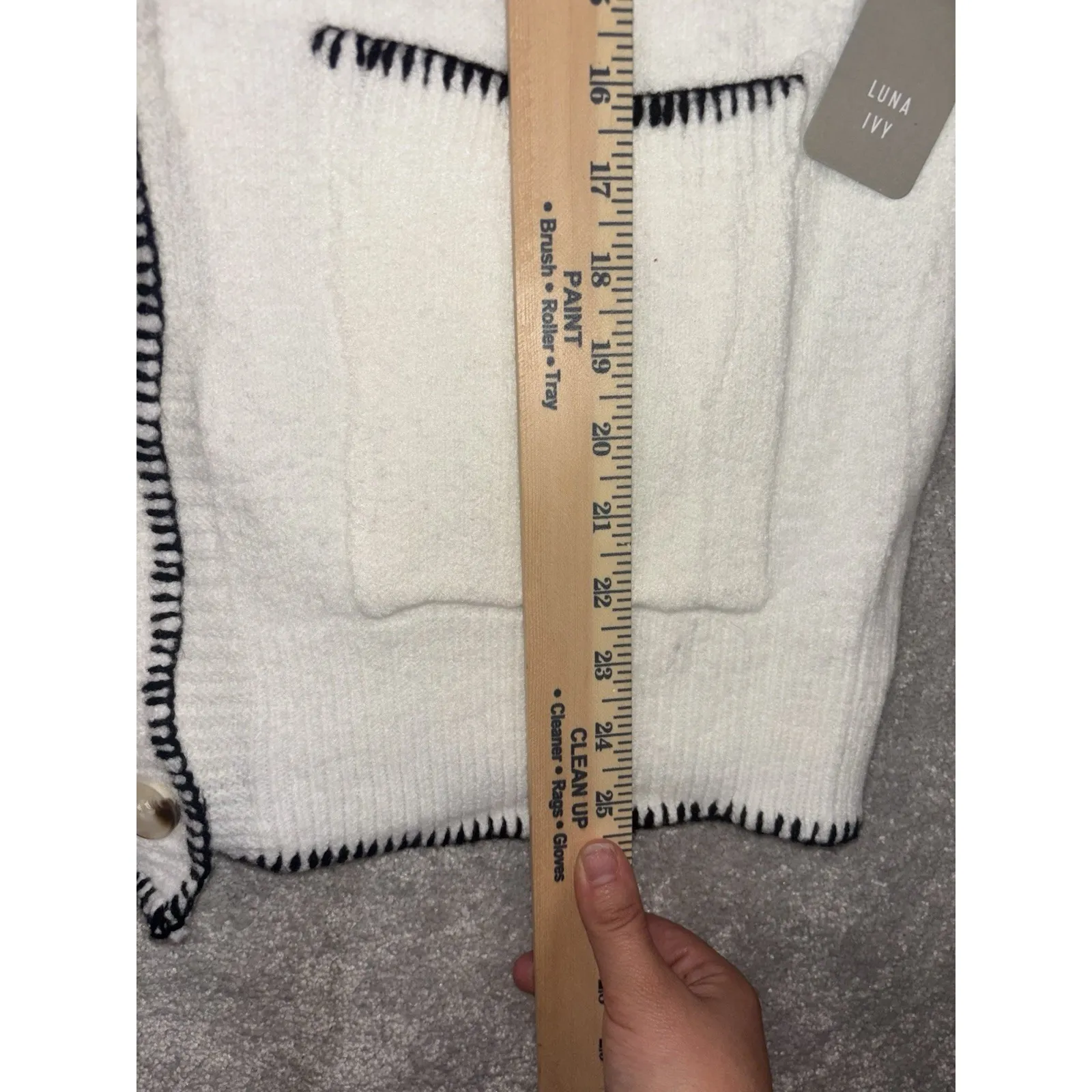 luna ivy Anthropologie sweater cardigan white black stitching m/l NWT - Image 7