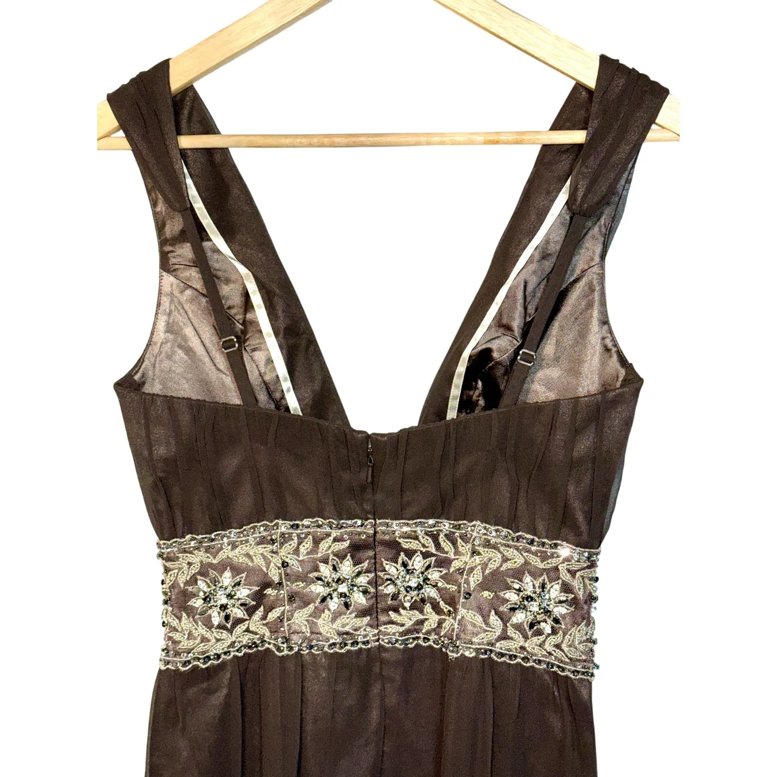 NWT Mandalay Brown Silk Beaded Sequin Maxi Long Gown Evening Formal Dress Size 8 - Image 6