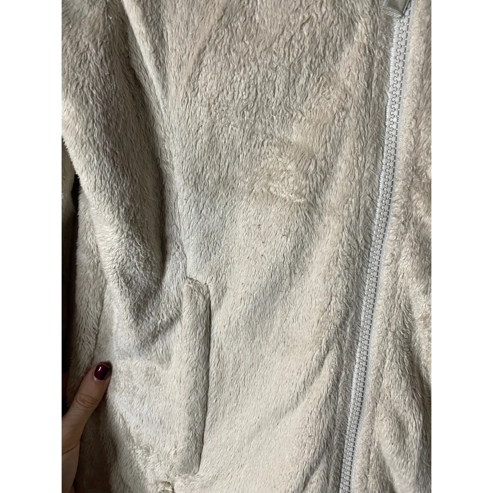 The North Face Fuzzy Fleece Jacket Cream Womens S P Full Zip Pockets - Image 5