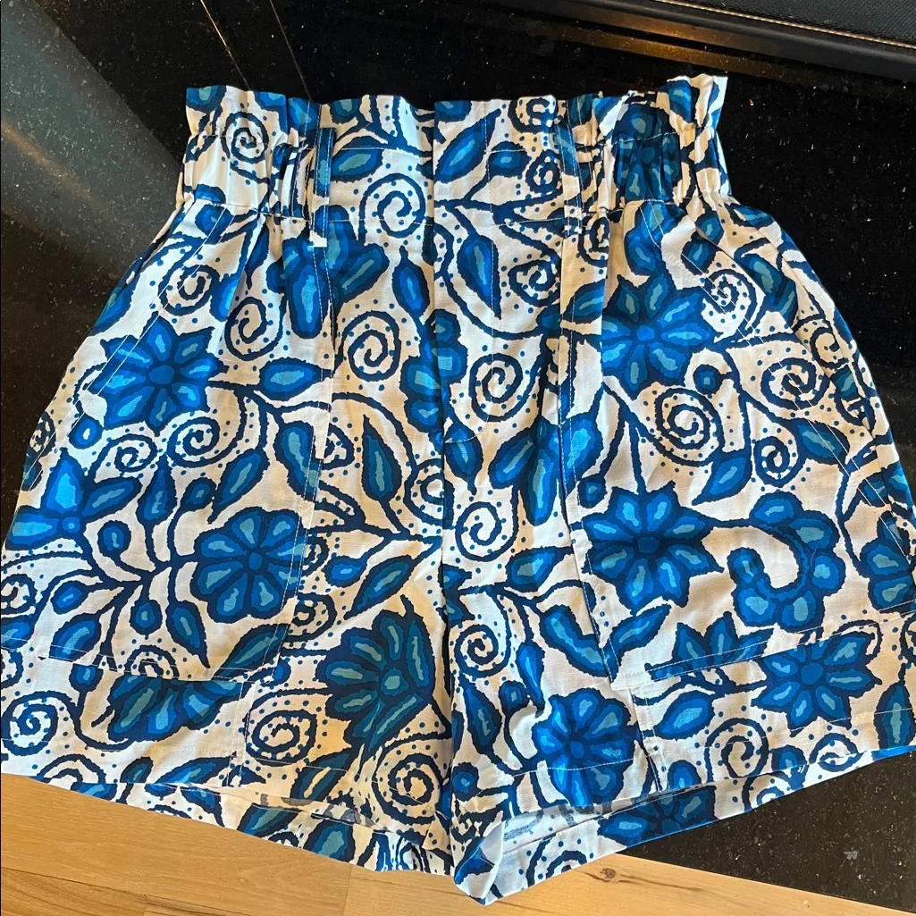 Current Air High Waist Shorts Vivid Blue White Linen Blend New - Image 5