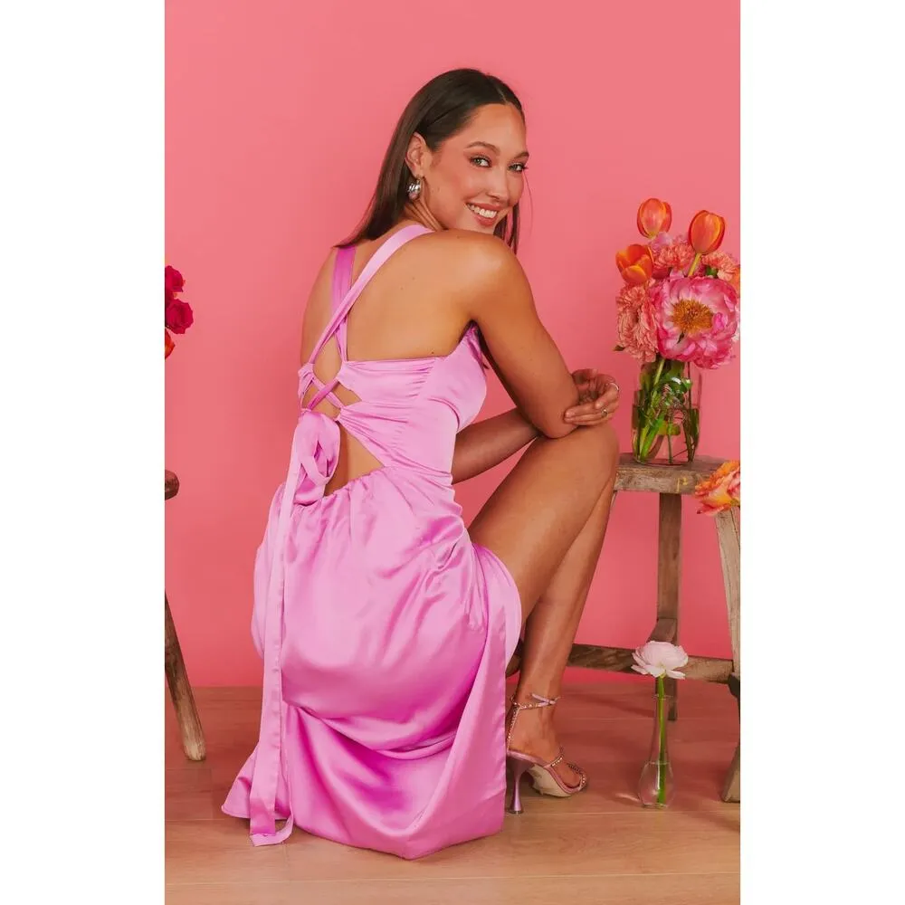 Show Me Your Mumu Mina Midi Dress Purple Pink Luxe Satin M NWT - Image 5