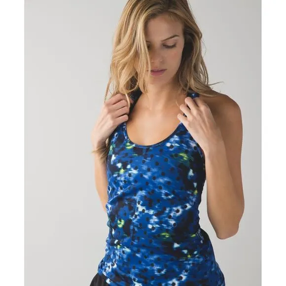 Lululemon Cool Racerback Windy Blooms Sapphire‎ Blue Multi Tank Top Size 2 - Image 2