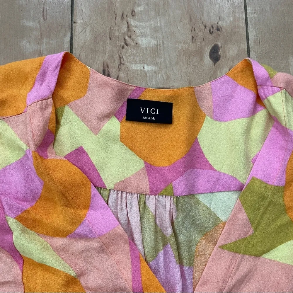 Vici Collection Mini Kimono Dress W Tie Waist & Buttons Women’s S Multi Colors - Image 4