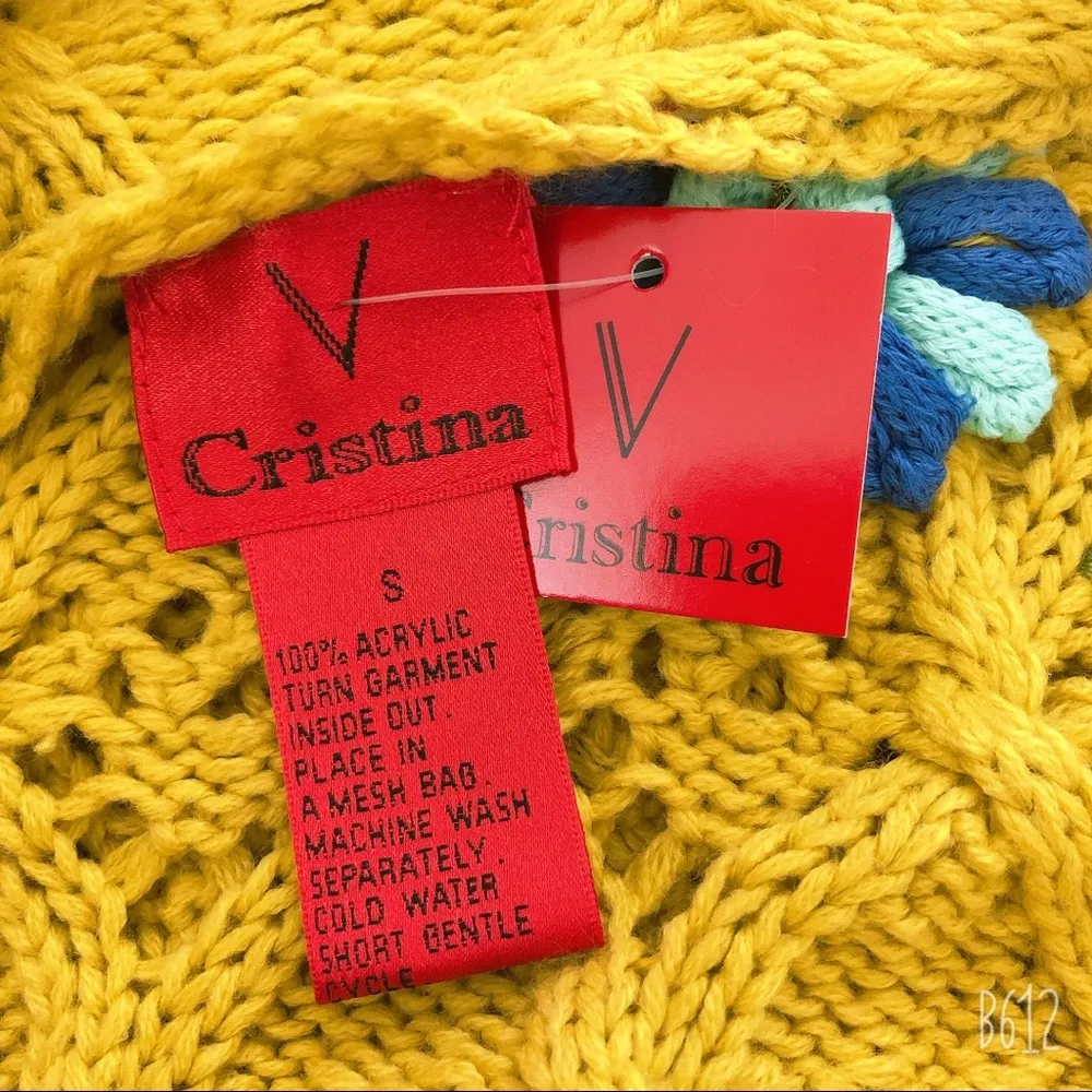 V. Christina Crochet Knit Sweater Floral Dijon Yellow Size S NWT $134.00 - Image 8