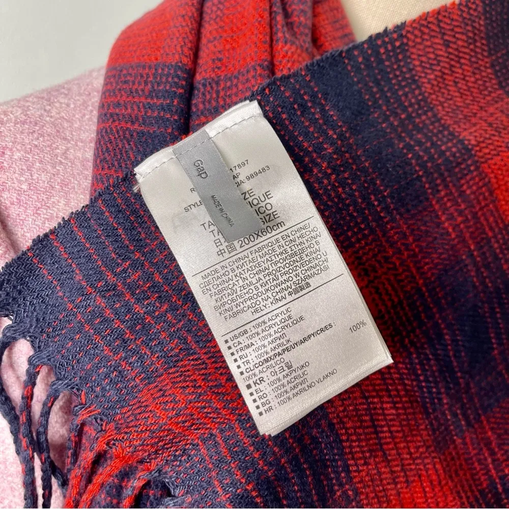 Banana Republic Navy Blue & Red Plaid Fringe Scarf - Image 8