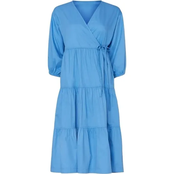 Sweet Baby Jaime Blue Tiered Wrap Dress 100% Cotton V‎ Neck 3/4 Sleeve Women's M Size M - Image 4